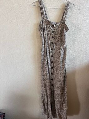 Japna Beige and Black Spotted Button-Front Maxi Dress